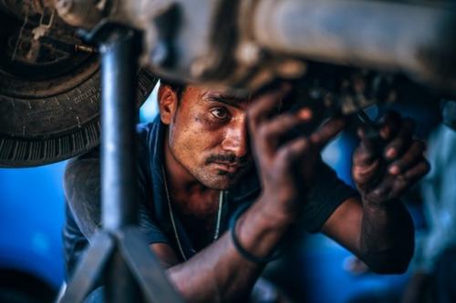 Mechanic fixing a truck